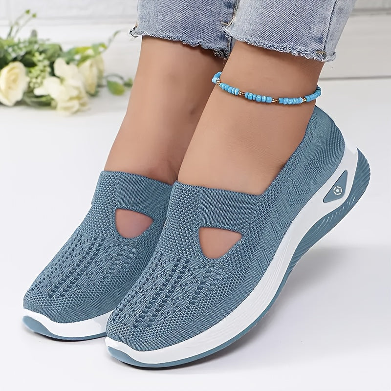 Women'S Breathable Knit Sneakers - Slip-On Low Top Sneakers with Plain Toe, Lightweight PVC Sole, and Comfortable Fabric Upper for All-Day Wear (Green, Blue, Black, Purple, Pink), Casual Footwear | Minimalist Design | Breatha
